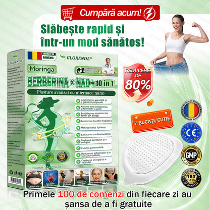 🥦 Magazin Oficial | 🌿 GLORENDA® Moringa · Berberină × NAD+ Plasture Avansat Nano cu Microace 10 în 1 (Doar o dată pe zi, schimbări vizibile în 7 zile) ✅ Pentru obezitate, piele lăsată, diabet, apnee în somn, probleme articulare și multe altele